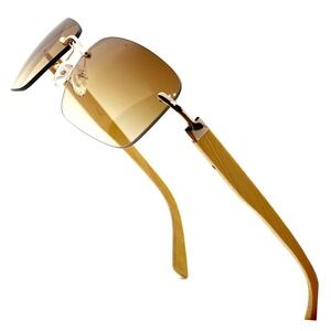 Men Classy Elegant Modern Sophisticated Sunglasses Rimless Gold Frame Brown Lens